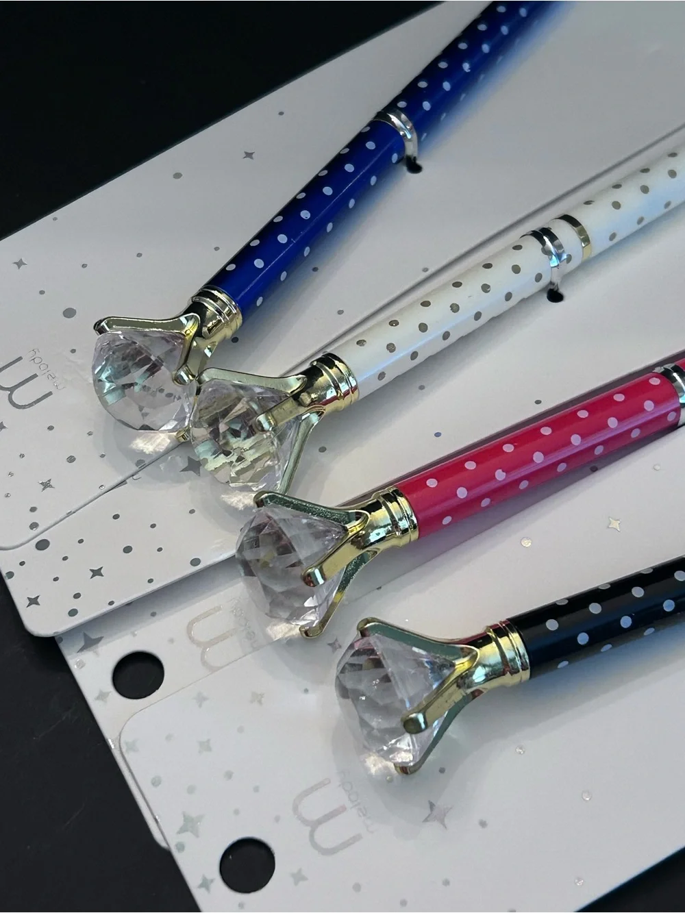 Mint Polka Dot Crystal Top Pens - Blue, White, Red & Black - Set of Four - NWT